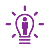 Icon representing an individual inside a lightbulb, symbolizing an idea or skills.