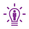 Icon representing an individual inside a lightbulb, symbolizing an idea or skills.