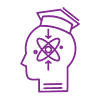 An icon of a head with a graduation cap and an atom on it symbolizes upskilling