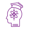 An icon of a head with a graduation cap and an atom on it symbolizes upskilling