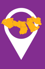 Icon of a map pointer with a region map on a purple background symbolizes symbolizing AGF beneficiaries spanning 21 countries across the Arab region.