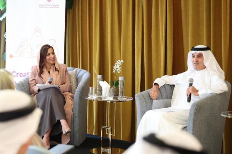 Sheikha Bodour Al Qasimi and Abdul Aziz Al Ghurair during the 'fireside chat' in Dubai on Thursday